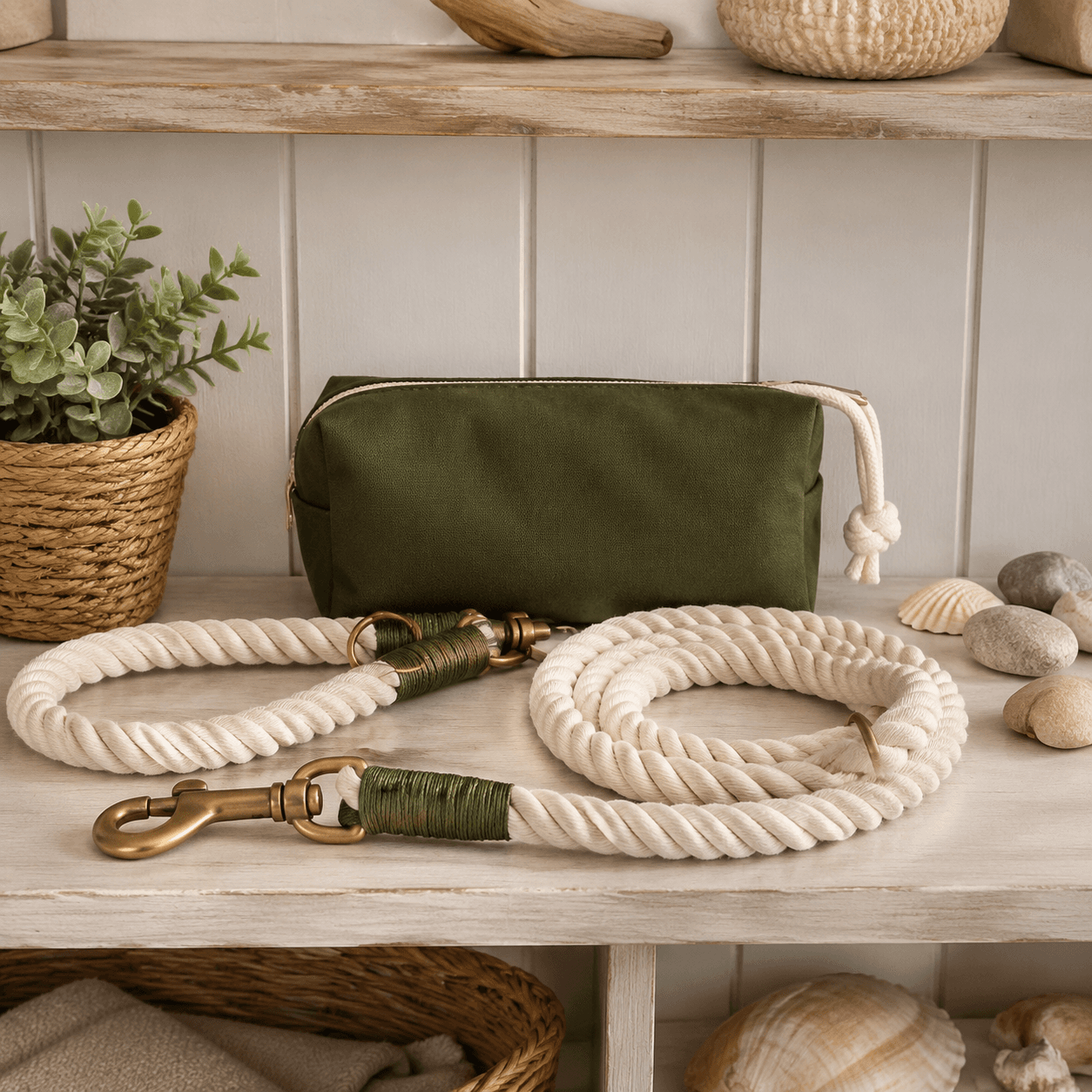 Cream Rope Lead & Collar Set